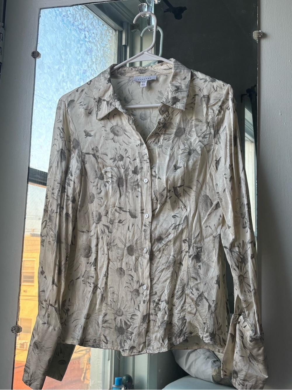 Topshop Ivory Satin Flower Blouse